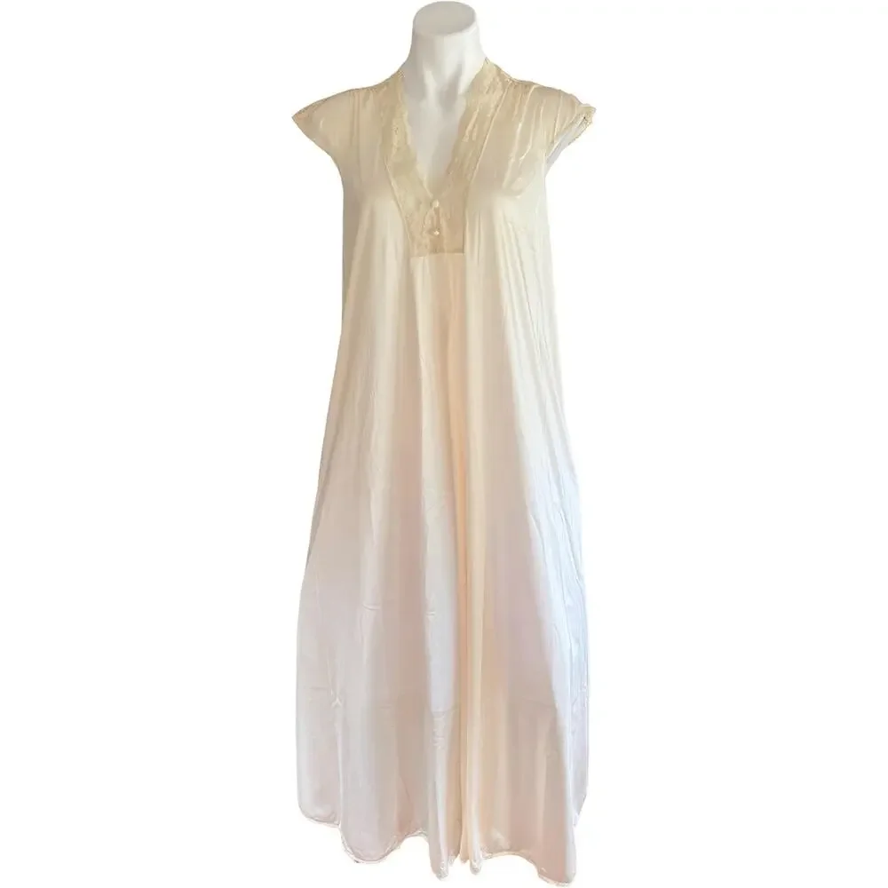 Vintage Val Mode Cream Nylon Peignoir Set Lace Nightgown & Robe Medium 1970s - Picture 3 of 12